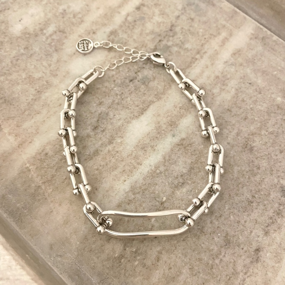 925 Sterling Silver Chunky U Link Bracelet Silver Large Chain Link bracelet